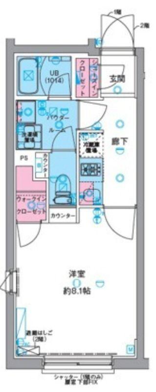ジェノヴィア鵜の木(1K/2階)の間取り写真