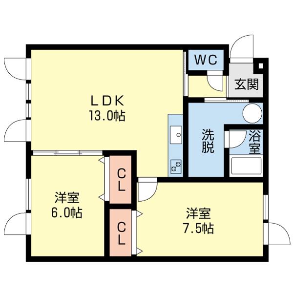 Sマンション松(2LDK/2階)の間取り写真