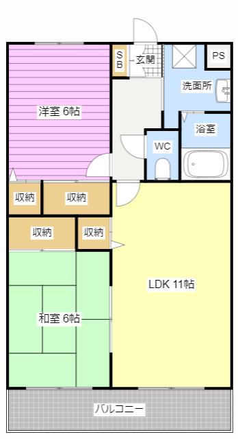 ボヌール上西III(2LDK/2階)の間取り写真
