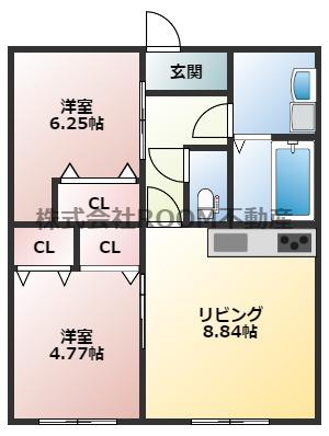 FLANNEL姫城(2LDK/1階)の間取り写真