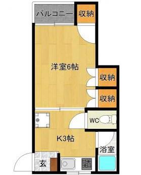 エスポアール二日市A(1K/2階)の間取り写真