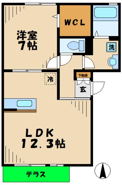 コンフィデンテII(1LDK/2階)の間取り写真