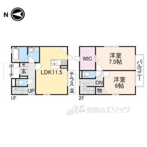 サウスヒル A棟(2LDK/1階)の間取り写真