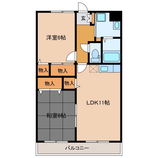 メゾンアドニス(2LDK/2階)の間取り写真