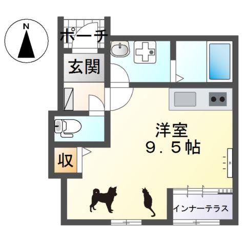 ルナブル本町II(ワンルーム/1階)の間取り写真