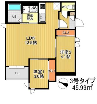 レガレストサンメゾン井尻(2LDK/1階)の間取り写真
