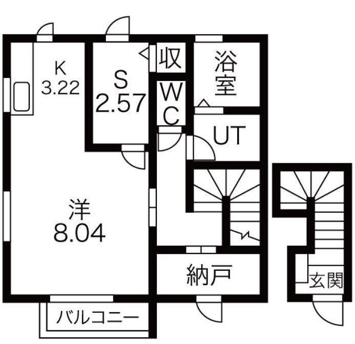 ヴィヴェール ブランコ(1SK/2階)の間取り写真