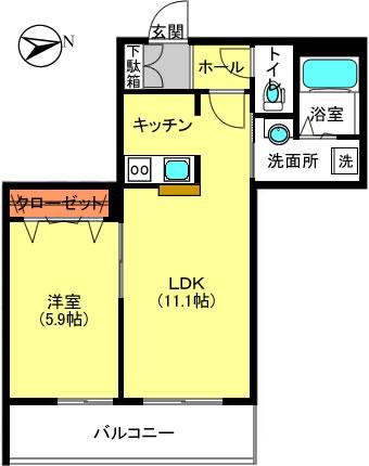 ブラン ノワール(1LDK/2階)の間取り写真
