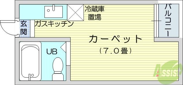 遠藤コーポ(ワンルーム/3階)の間取り写真