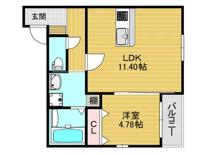 プレミール郡津(1LDK/2階)の間取り写真