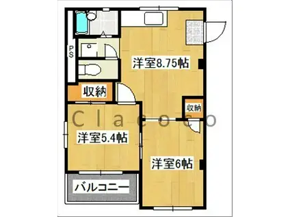 INAビル(2DK/3階)の間取り写真