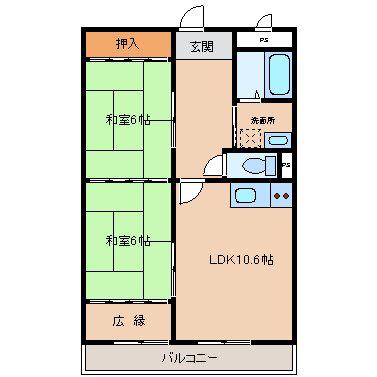 ウインドタウン八尾(2LDK/4階)の間取り写真