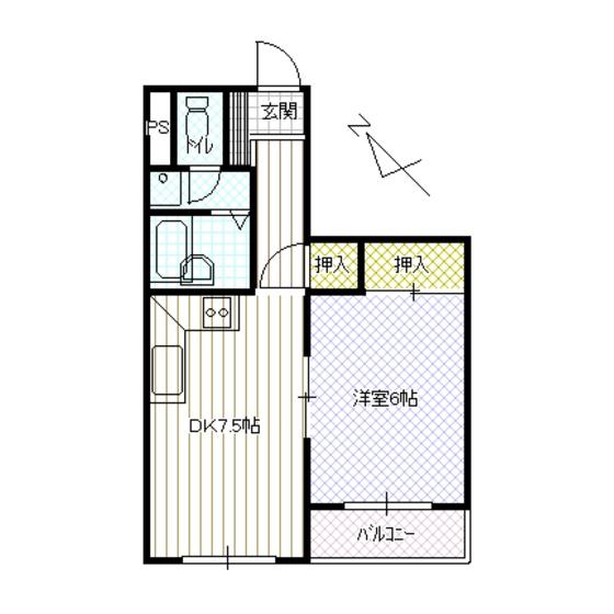 パークハイム木曽坂(1DK/2階)の間取り写真
