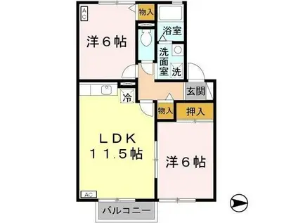 グランドゥールII(2LDK/2階)の間取り写真