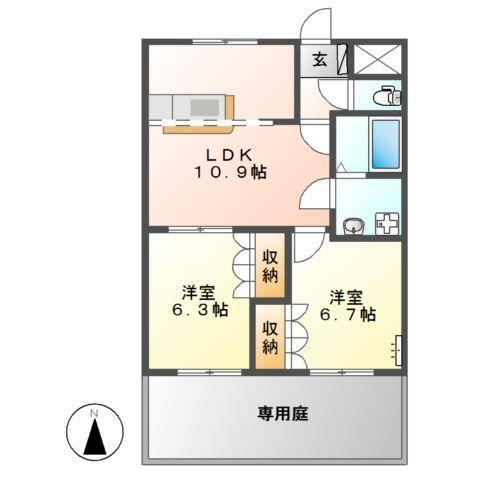 アイル・プティ(2LDK/1階)の間取り写真