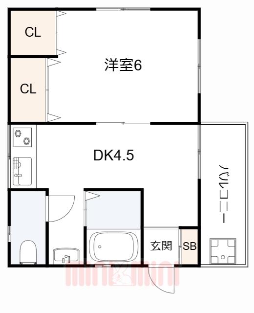 天神ユーハイツ(1DK/2階)の間取り写真