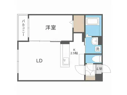 札幌市電 西線6条駅 徒歩3分 4階建 築7年(1LDK/1階)の間取り写真