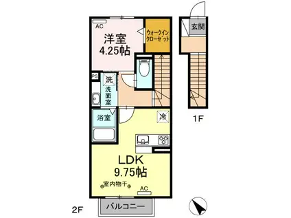 メゾン・ド・玲(1LDK/2階)の間取り写真
