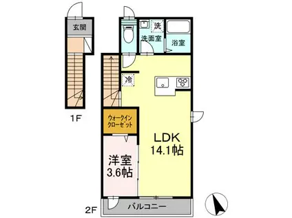 D-ROOM赤松町(1LDK/2階)の間取り写真