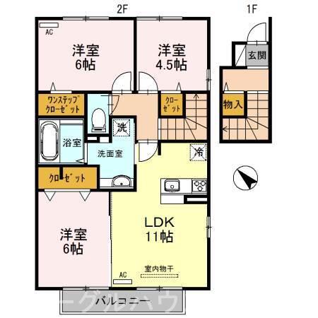 ラディアント A棟(3LDK/2階)の間取り写真