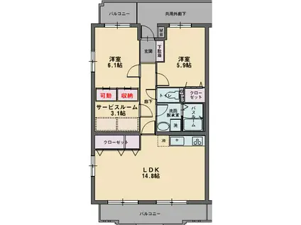 サンパティーク香貫(2SLDK/2階)の間取り写真