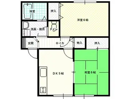 ディアコートI(2DK/1階)の間取り写真