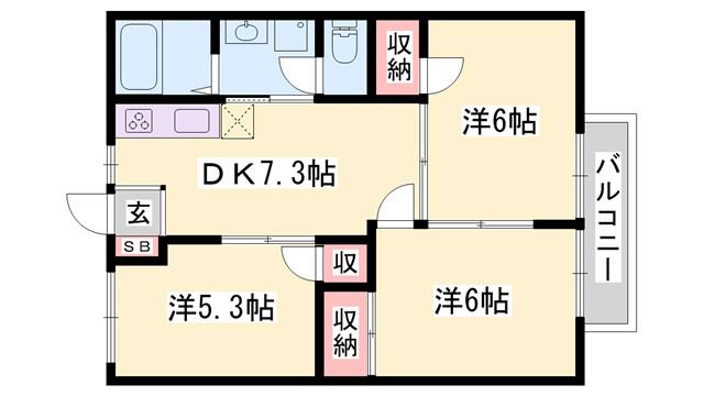 玲巧ハイツ2(3DK/2階)の間取り写真