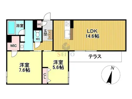 シャーメゾン バードヒルズ(2LDK/1階)の間取り写真