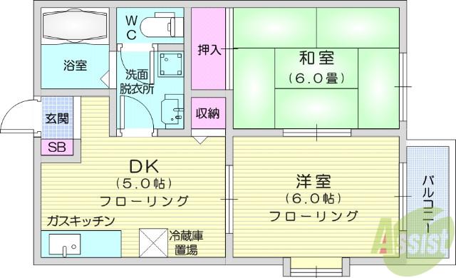 カームホーム(2DK/2階)の間取り写真