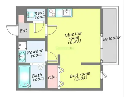 メリディアンなないろの里 壱番館(ワンルーム/3階)の間取り写真