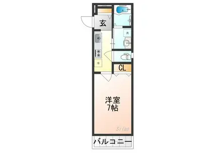 GRAND CASA TENJINGAWA(1K/2階)の間取り写真