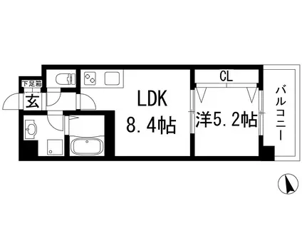 トリニティ小戸(1LDK/6階)の間取り写真