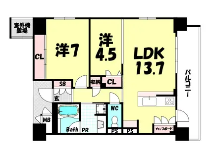 ワコーレ ザ・神戸トアロード(2LDK/3階)の間取り写真