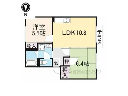 ラフィーネ當麻弐番館(2LDK/1階)の間取り写真
