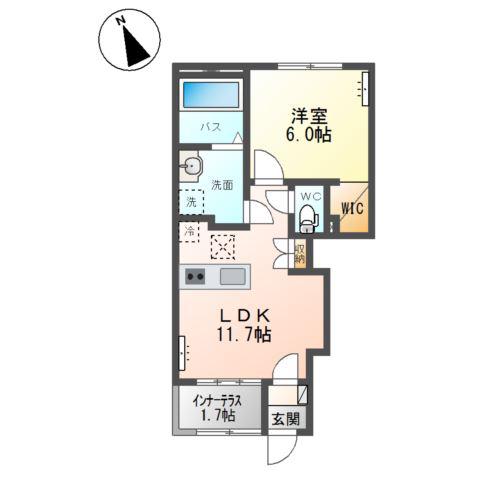 腰浜町アパート(1LDK/1階)の間取り写真