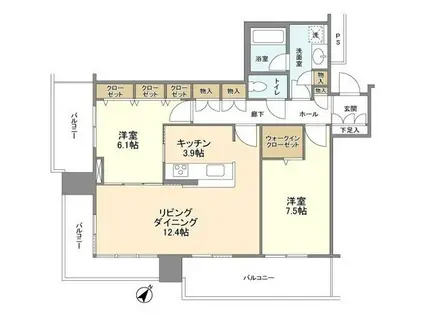 リガーレ日本橋人形町(2LDK/15階)の間取り写真