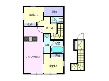 ドルチェ・ヴィータ大町I(2LDK/2階)の間取り写真