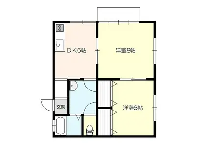 JR東北本線 仙北町駅 徒歩25分 2階建 築29年(2DK/1階)の間取り写真