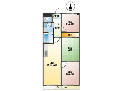 サニーフラット南浦和(3LDK/4階)の間取り写真