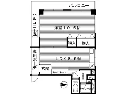 坂部ビル(1LDK/2階)の間取り写真