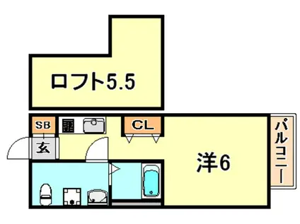 ラ・ヴィータ川西(1K/2階)の間取り写真