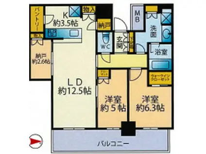 シエリアタワー大阪堀江(2SLDK/44階)の間取り写真