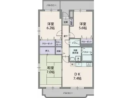 ハピデンス(3DK/4階)の間取り写真