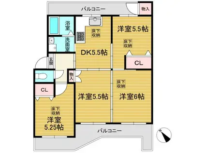 円明寺ヶ丘南第一第1棟(4DK/1階)の間取り写真