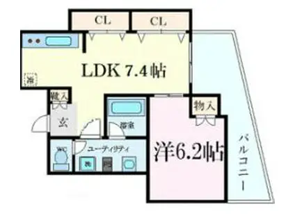 WOB新町(1LDK/8階)の間取り写真
