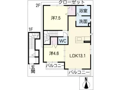 WELL・F A(2LDK/2階)の間取り写真