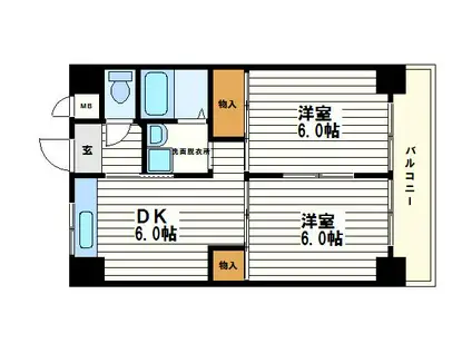 グリーンヒル生玉(2DK/2階)の間取り写真