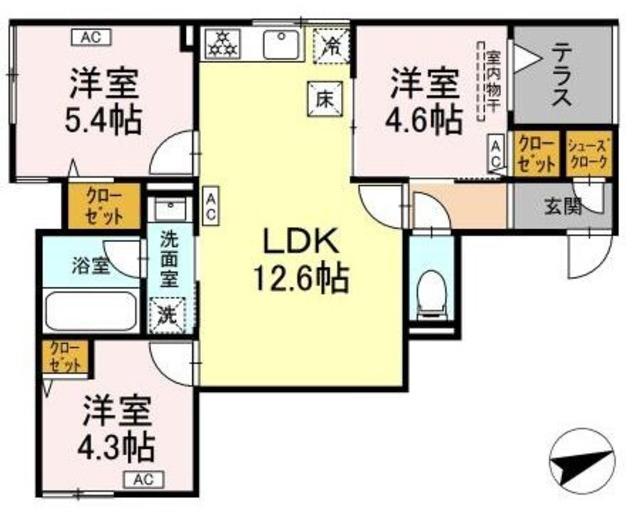 セレスティア一之江(3LDK/1階)の間取り写真