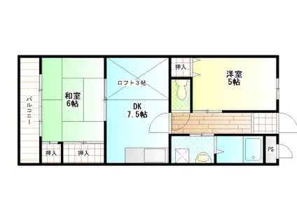 メゾンカワハラ(2DK/2階)の間取り写真