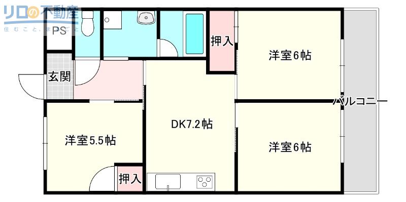 フェリオ伊丹北(3DK/3階)の間取り写真